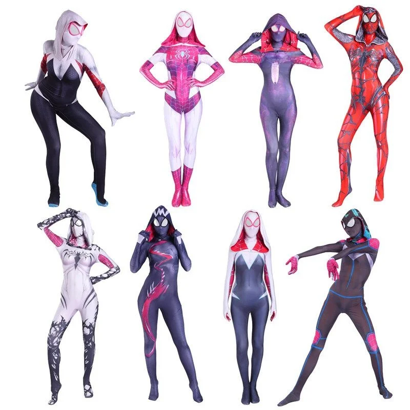 Traje ajustado de héroe de araña Gwen, disfraz de actuación de Halloween del universo paralelo para niños y adultos, traje de actuación en escenario