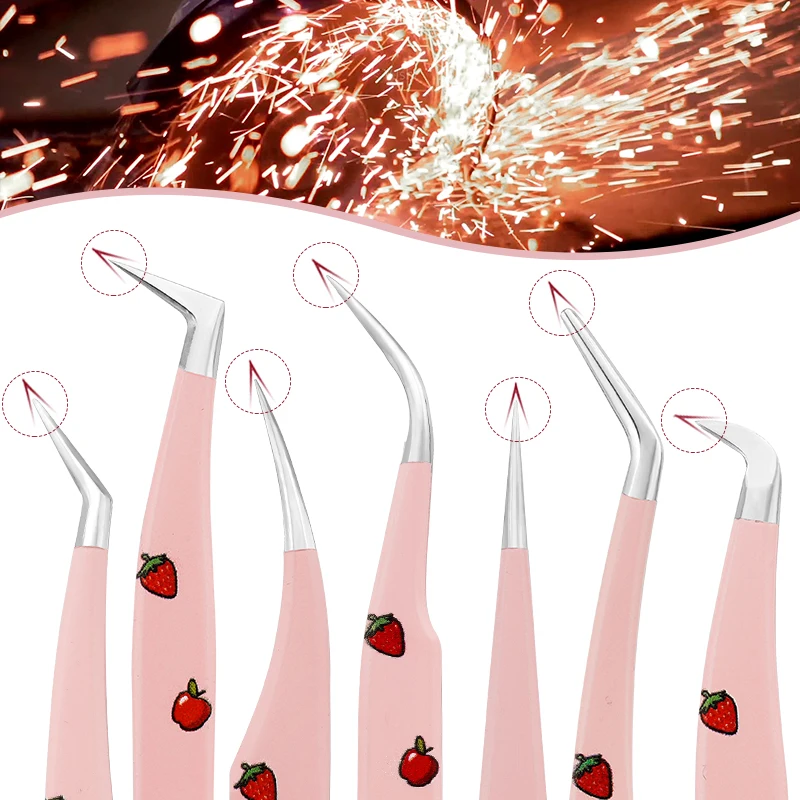 1Pcs Pink Strawberry Tweezers False Eyelash Tweezers High-Quality Eyelash Tweezers Extension Clip Stainless Steel Makeup Tools