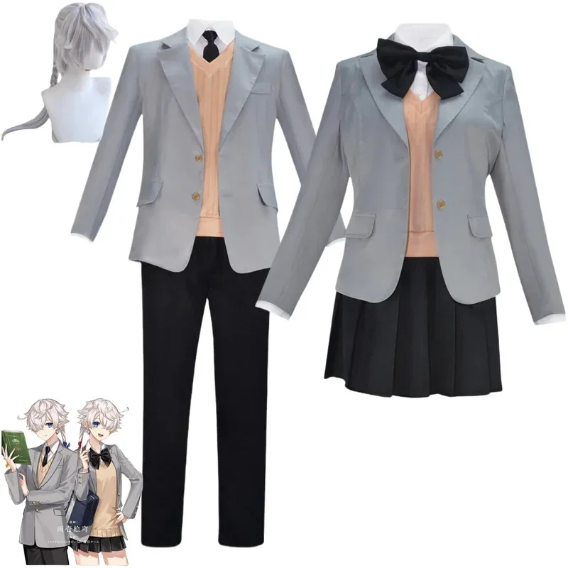 게임 XIV Alphinaud Alisaie Leveilleur 코스프레 의상 일본 학교 유니폼 가발 남자 여자 캠퍼스 정장;2k,j'x.8;