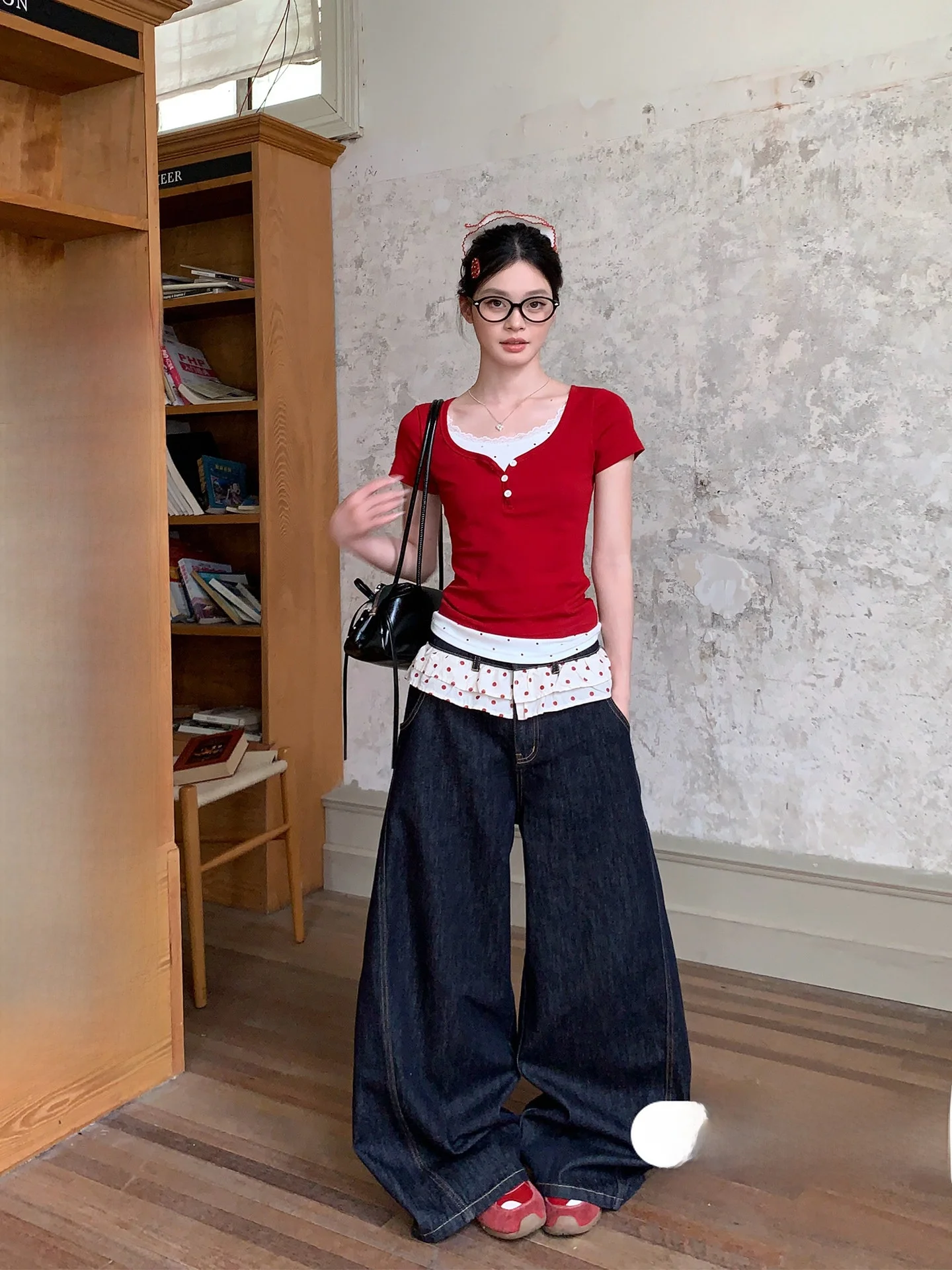 

Deep Blue Retro Denim Jeans Women's Summer Loose Straight Casual Versatile Wide Leg Floor-Length Pants High Waist Zipper