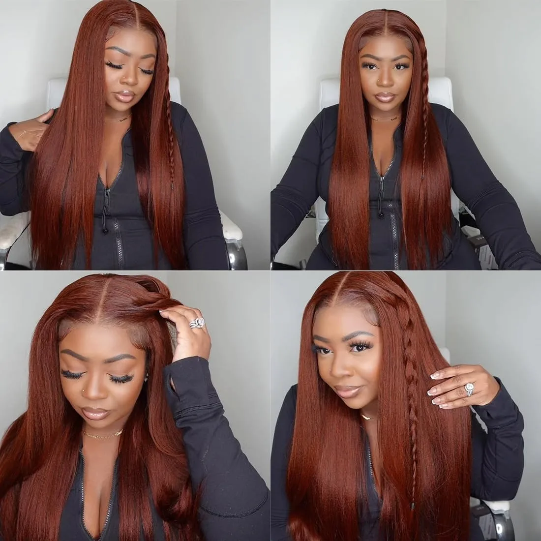 13X4 البني المحمر غريب مستقيم الدانتيل شعر مستعار أمامي شعر الإنسان أوبورن النحاس ياكي مستقيم 4x4 شعر مستعار دانتيل شفاف 250% الكثافة