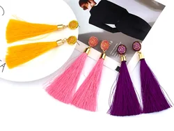 SUMENG Bohemian Crystal Tassel Earrings Black White Blue Red Pink Silk Fabric Long Drop Dangle For Women 2024