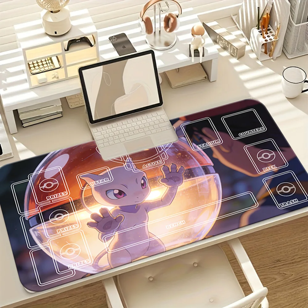 

Игровой коврик Mewtwo Pokemon TCG, большой расширенный коврик для мыши с зонами для карт, нескользящий настольный коврик для карточных игр