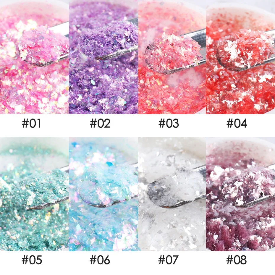 Holographic Nail Sequins Decoration Shiny Flakes Mermaid Opal Powder Purple Glitter DIY Chrome Powder Mirror Neon Nail Art Tools