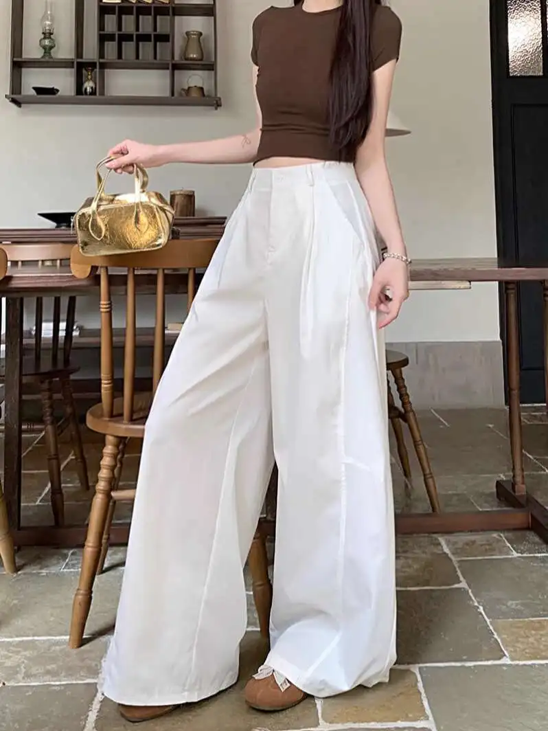 

2025 High Waist Wide Leg Pants Women Straight Drooping Spring And Summer All-Match Trousers Thick Suit Pants Mop Pants