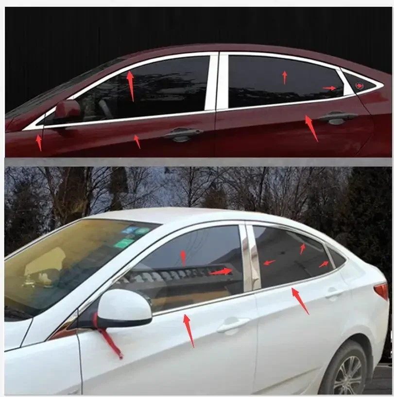 2010-2016 for Hyundai VERNA/Solaris High quality stainless steel window trim cover(Up+down+posterior triangle,a Set of 10pcs)