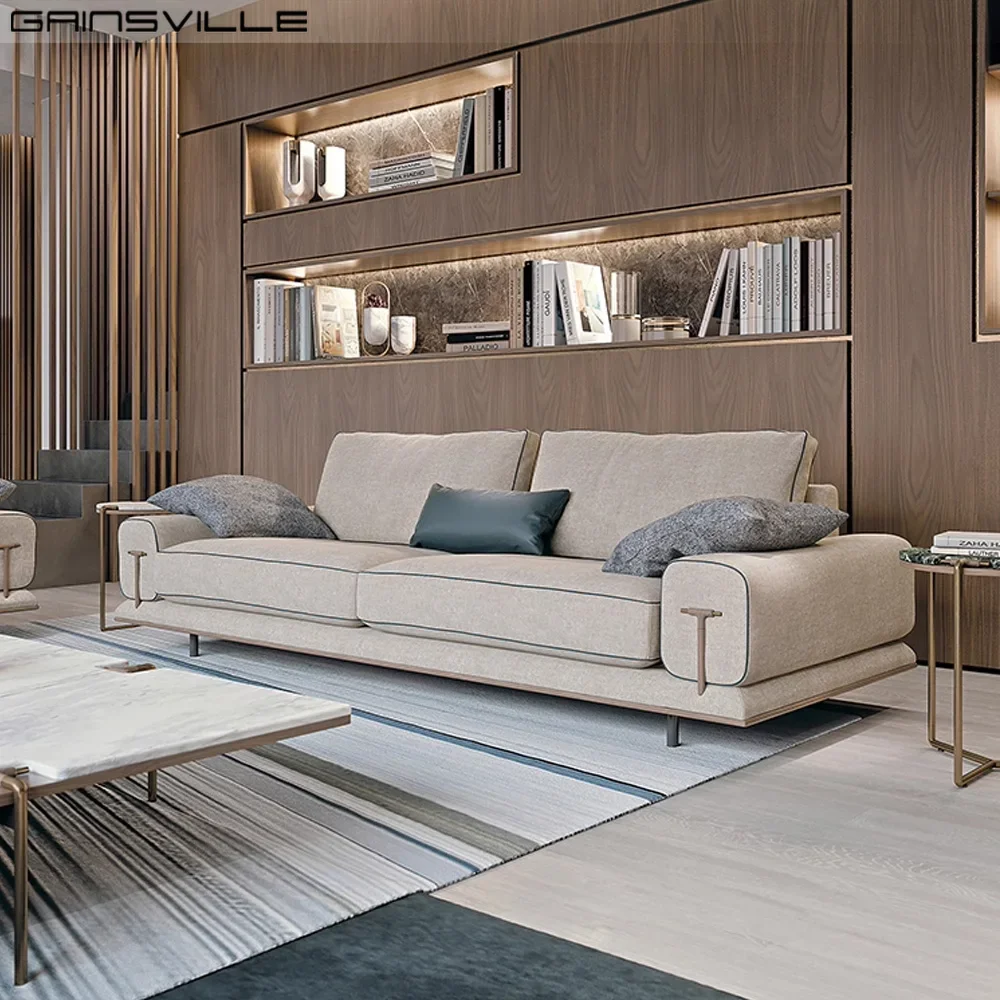 Long Sectional Couch Italian Sofas Set Light Gray Minimalist l Shape Sofas for Home