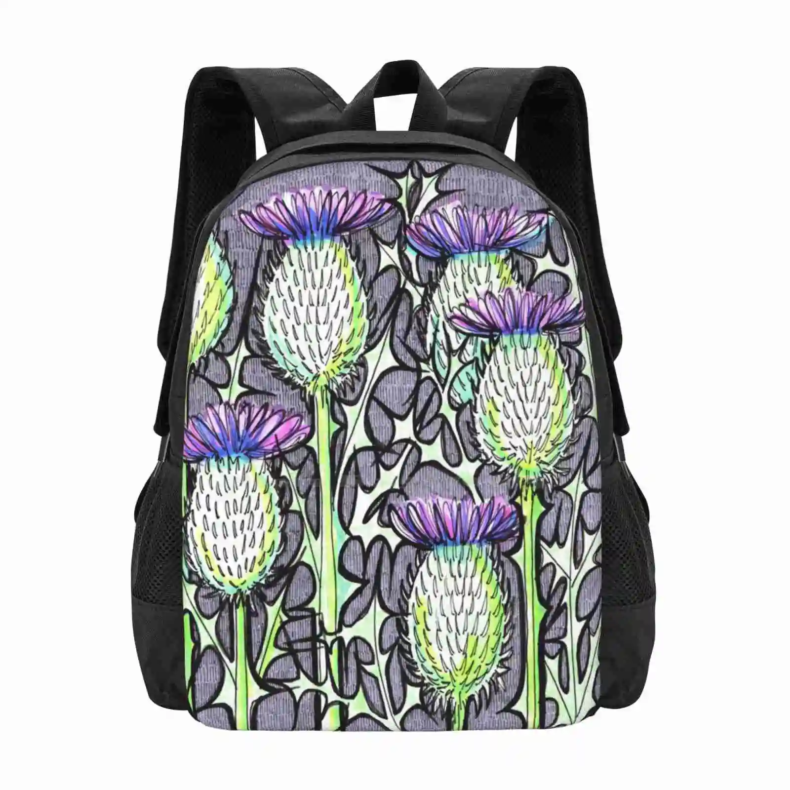 Thistles Hot Sale Schoolbag Backpack Fashion Bags Ink Hatch Pattern Thorns Creepy Flower Scottish Flower Flora