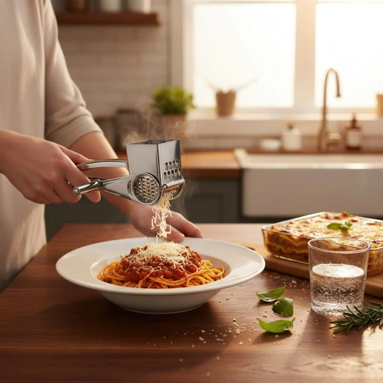 Rallador de Queso Rotatorio Fácil de Usar, Rallador de Queso Manual con Manivela, Rallador de Alimentos Versátil para la Mesa del Comedor