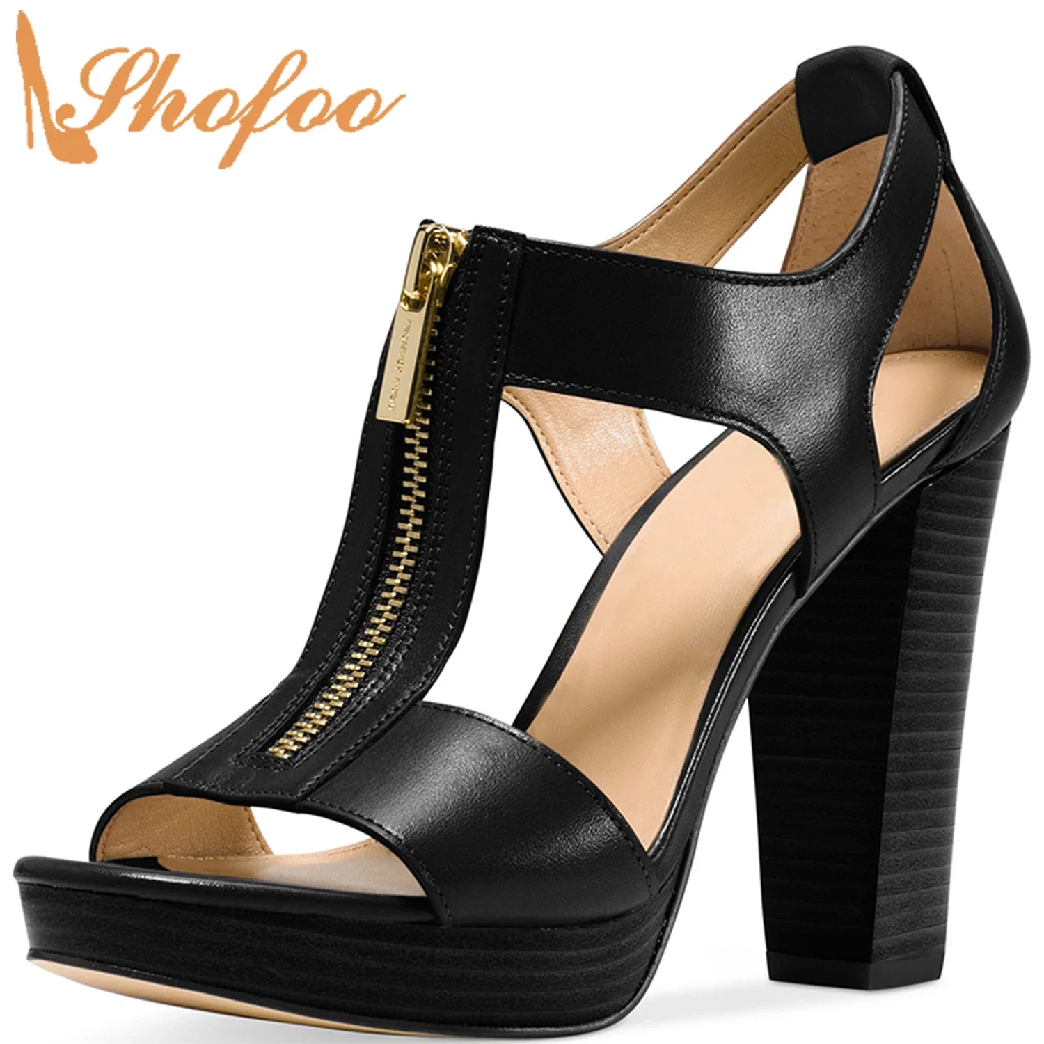 

Gladiator Large Size 11 16 High Chunky Heels Platform Sandals Woman Cork Open Toe Zipper Ladies Summer Shoes Mature Casual Black