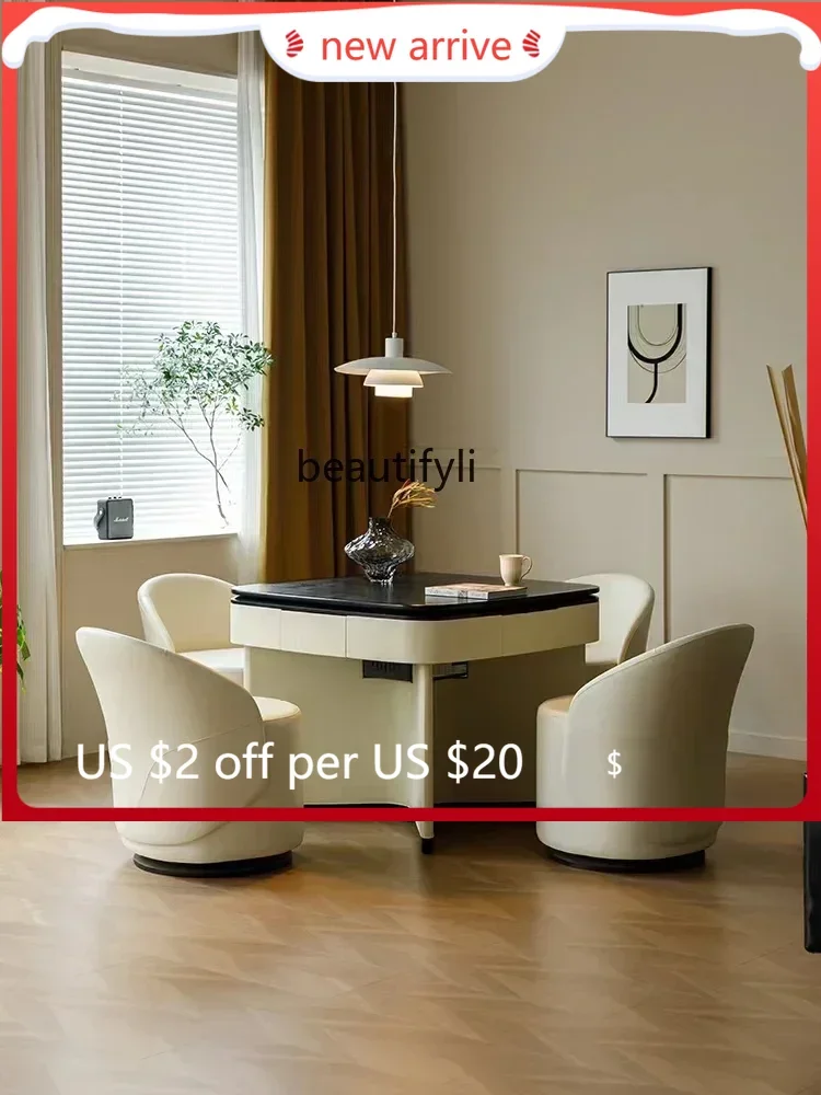 

G1218 Italian-Style Light Luxury Solid Wood Mahjong Table Automatic Home Entertainment Leather Multi-Functional Chess and Card T