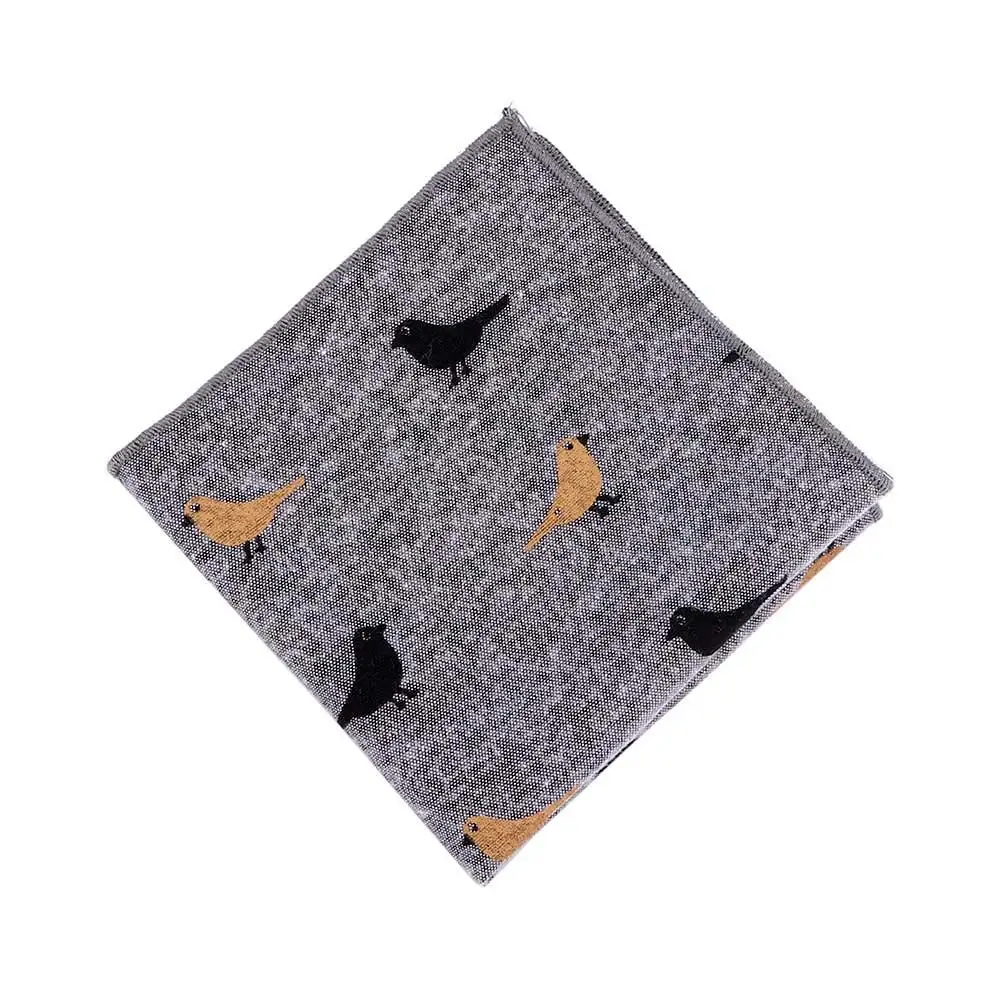 

Western Style Cotton Suit Accessories Handmade Bird Pattern Gentlemen Pocket Square for Wedding Dress Party Hanky Handkerchief