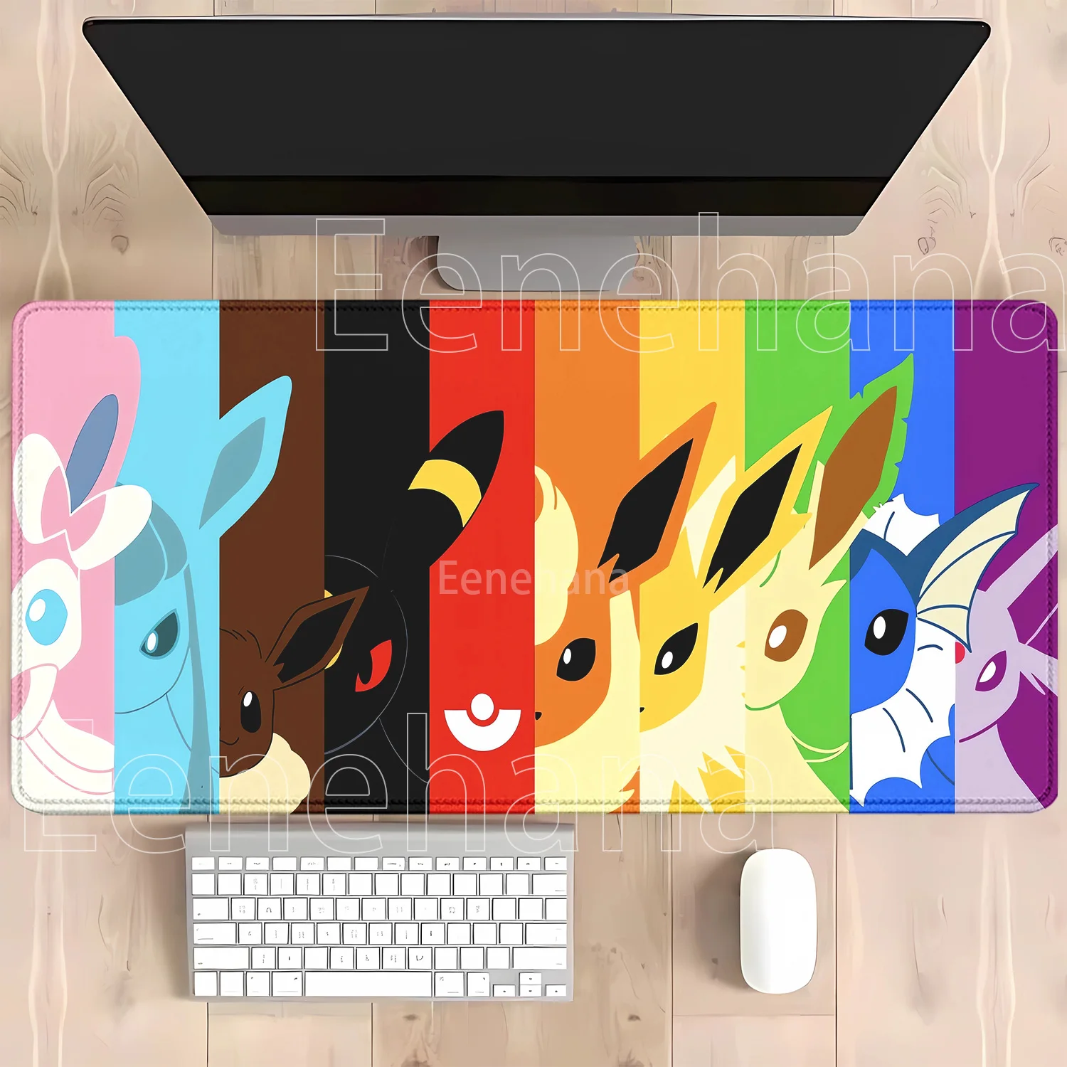 Anime Eevee Pokemon Gaming-Mauspad Kawaii XXL PC-Tastatur-Overlock-Teppich Bürozubehör Gummi HD-Druck Overlock-Schreibtischunterlage – Detail 16