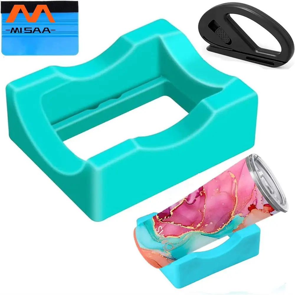 Tumbler Cradle Holder Safe Non-toxic Built-in Slot Silicone Lake Blue Household Gadgets Silicone Cup Cradle Odorless Cup Coaster