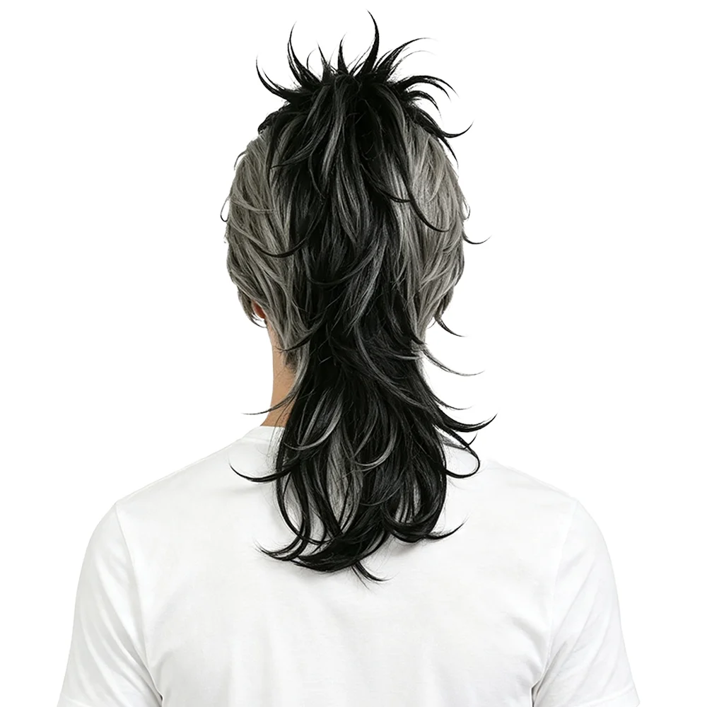 Genya Shinazugawa Cosplay Wig Black Gray Gradient Spiky Mullet Heat Resistant Synthetic Anime Hair For Men Women Halloween Party
