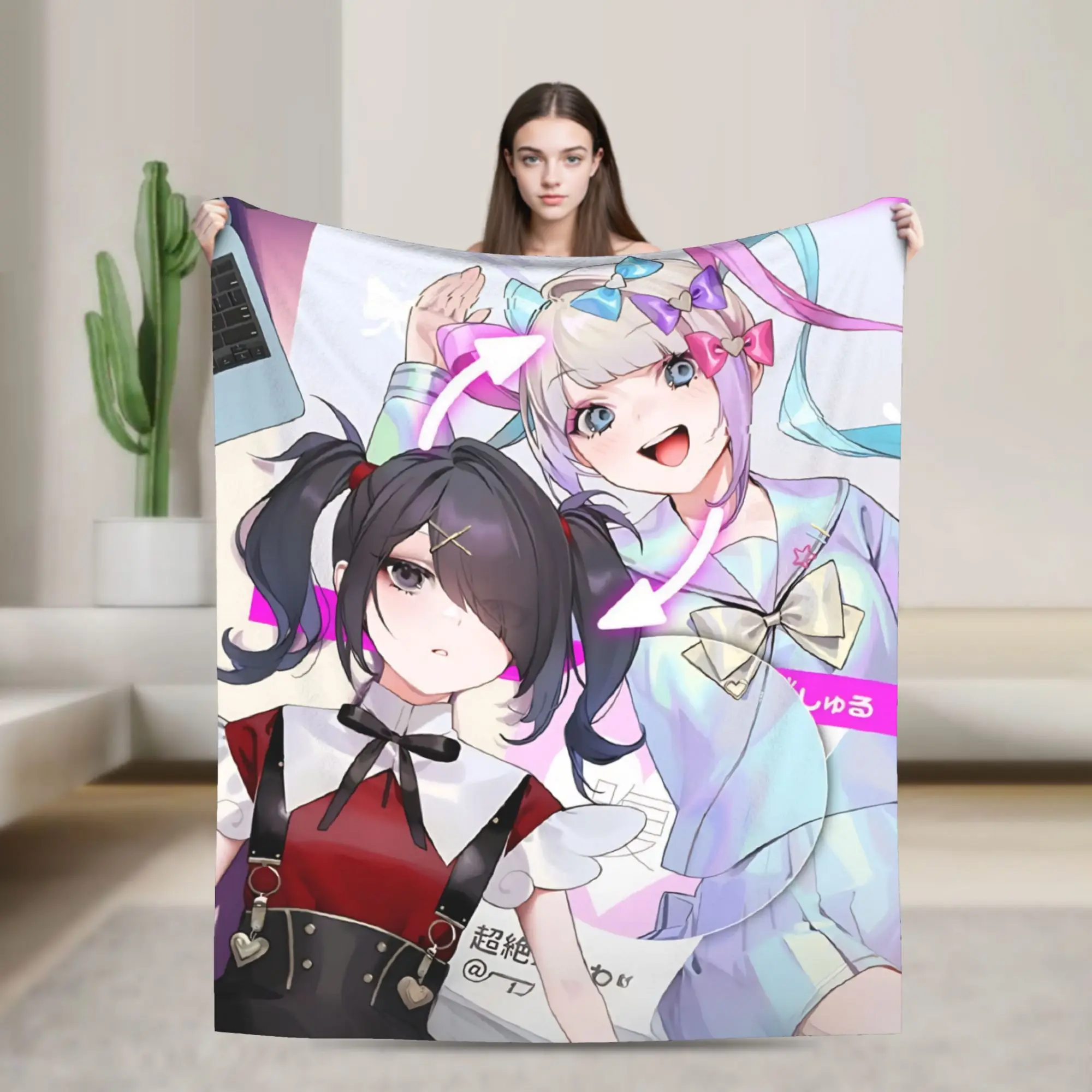OMG kawaii Angel Fleece Throw Blanket Needy Girl Overdose Blankets for Bed Couch Soft Bedroom Quilt