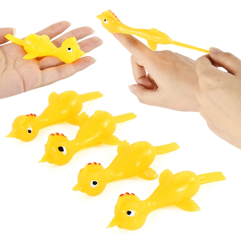 10pcs Fun Soft Plastic Finger Catapult Chicken Game Chick Elastic Flying Finger Sticky Decompression Toy Birthday Party Favors