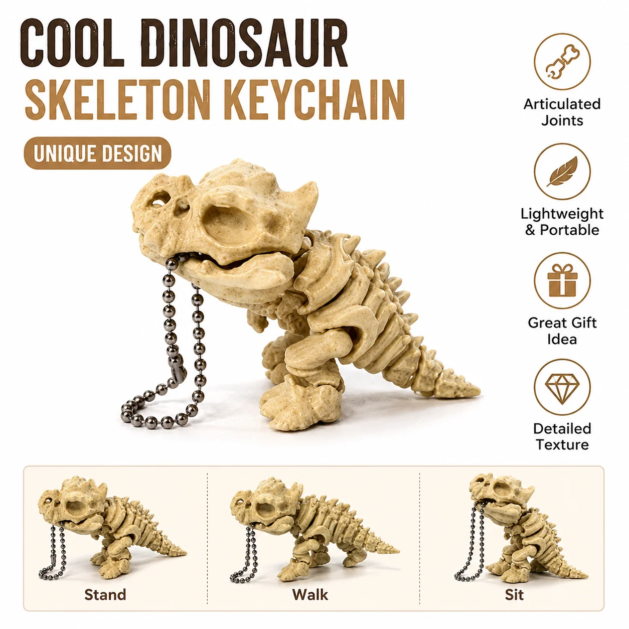 3D Printing Keychain - 3D 프린팅된 회전 관절이 있는 티라노사우루스