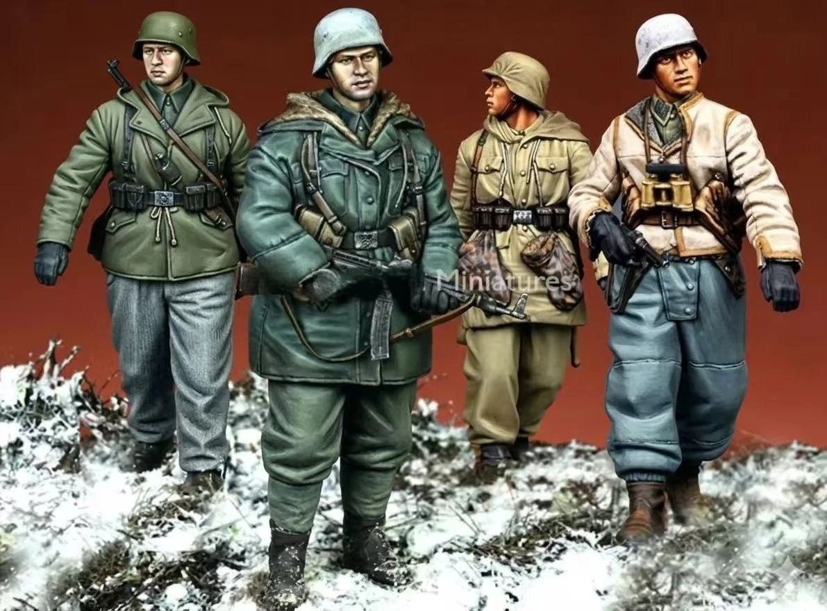 

Масштаб 1/35, военная миниатюрная фигурка из смолы, собранная модель, комплект, зимний солдат, коллекция 4 человек, несобранные неокрашенные игрушки «сделай сам»