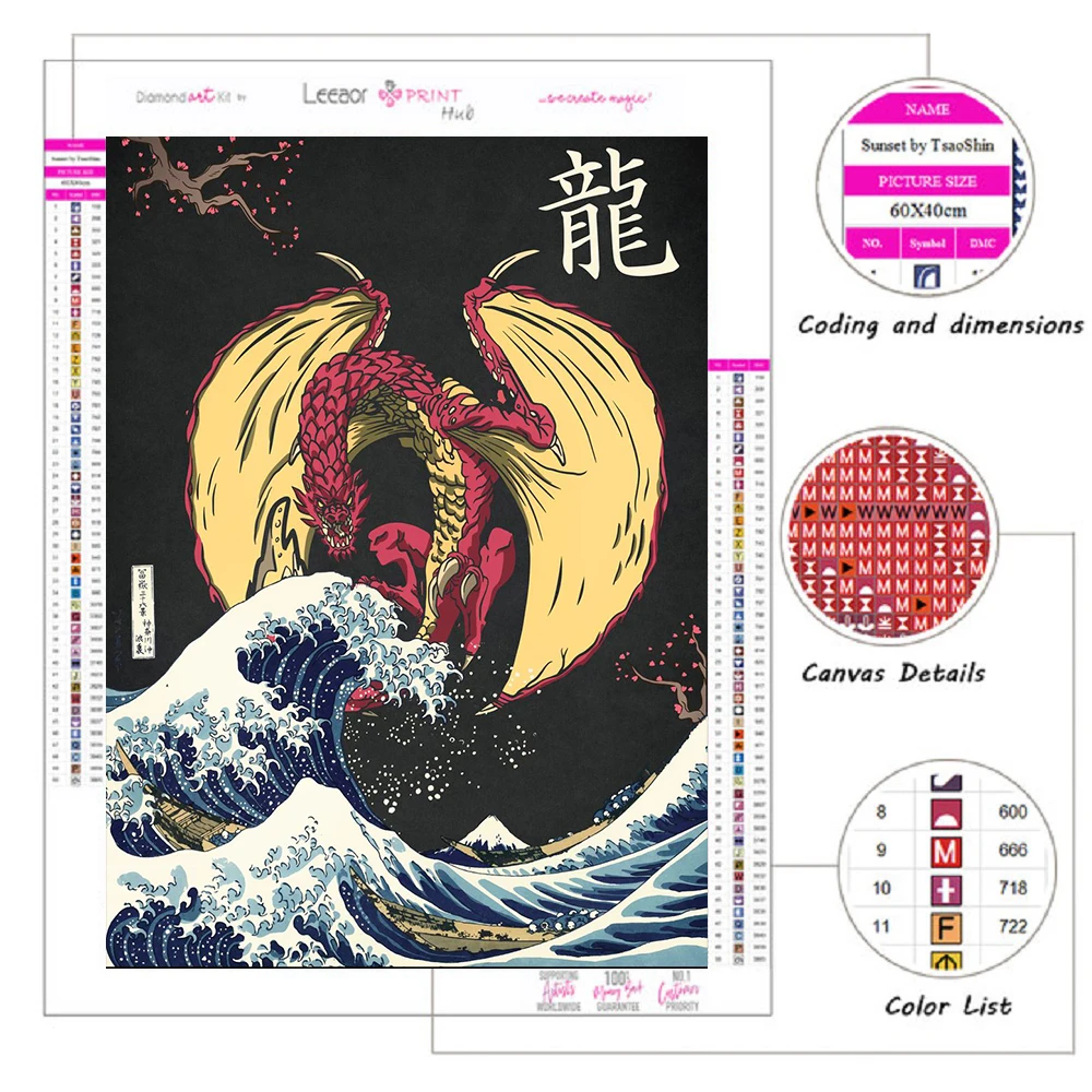 Diamond Painting New 2023 Japanese Anime Giant Wave Kanagawa Cross Stitch Set Full Diamond Mosaic Diamond Embroidery Home Decor