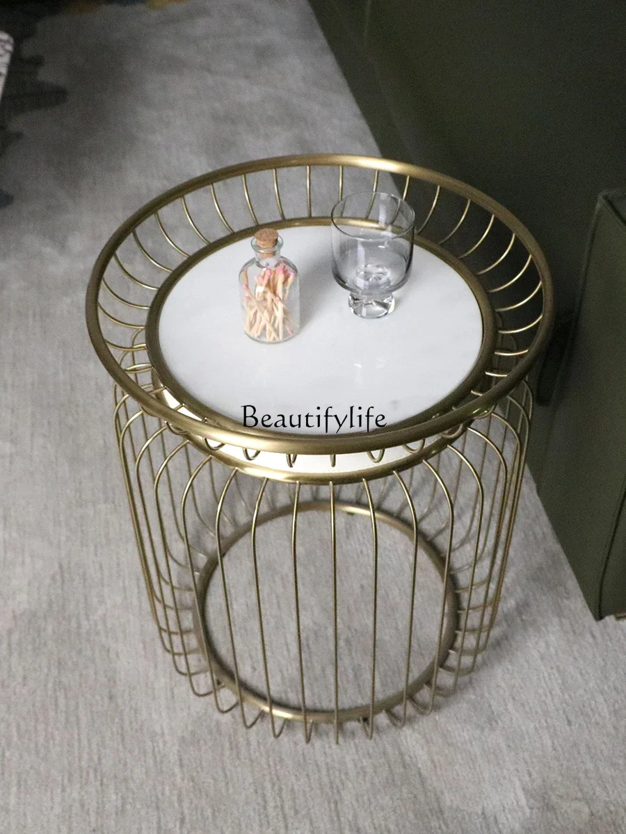 

FG40Italian Mild Luxury Marble round Stainless Steel Side Table Living Room Creative Sofa round Tea Table