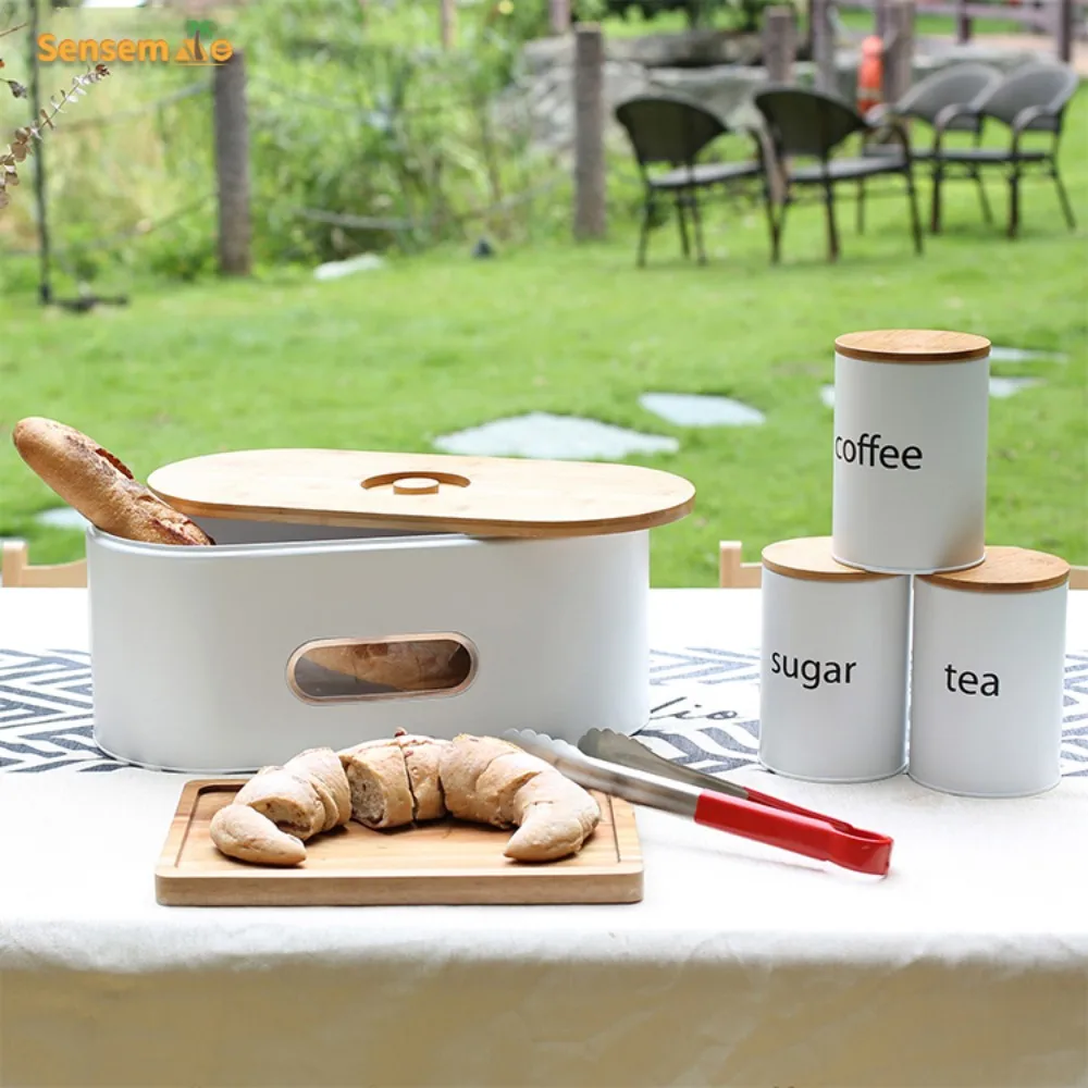 

Large Bamboo Wood Storage Box with Clear Front Window, Farmhouse Style Bread Bin for Kitchen Counter, Green, 4Pcs