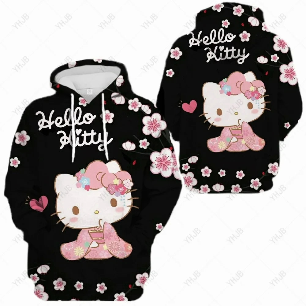 HelloKitty Cute Kitty Autumn/Winter Women\'s Printed Sweater Fashion Casual Hooded Sweater