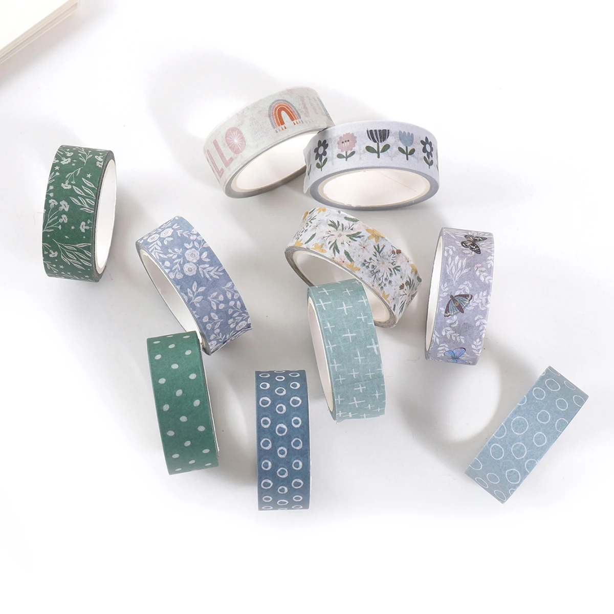 10ロール、植物の花の和紙テープ、ホリデーDIYフォトアルバムグリーティングカードギフトボックスの装飾、絶妙な装飾に最適