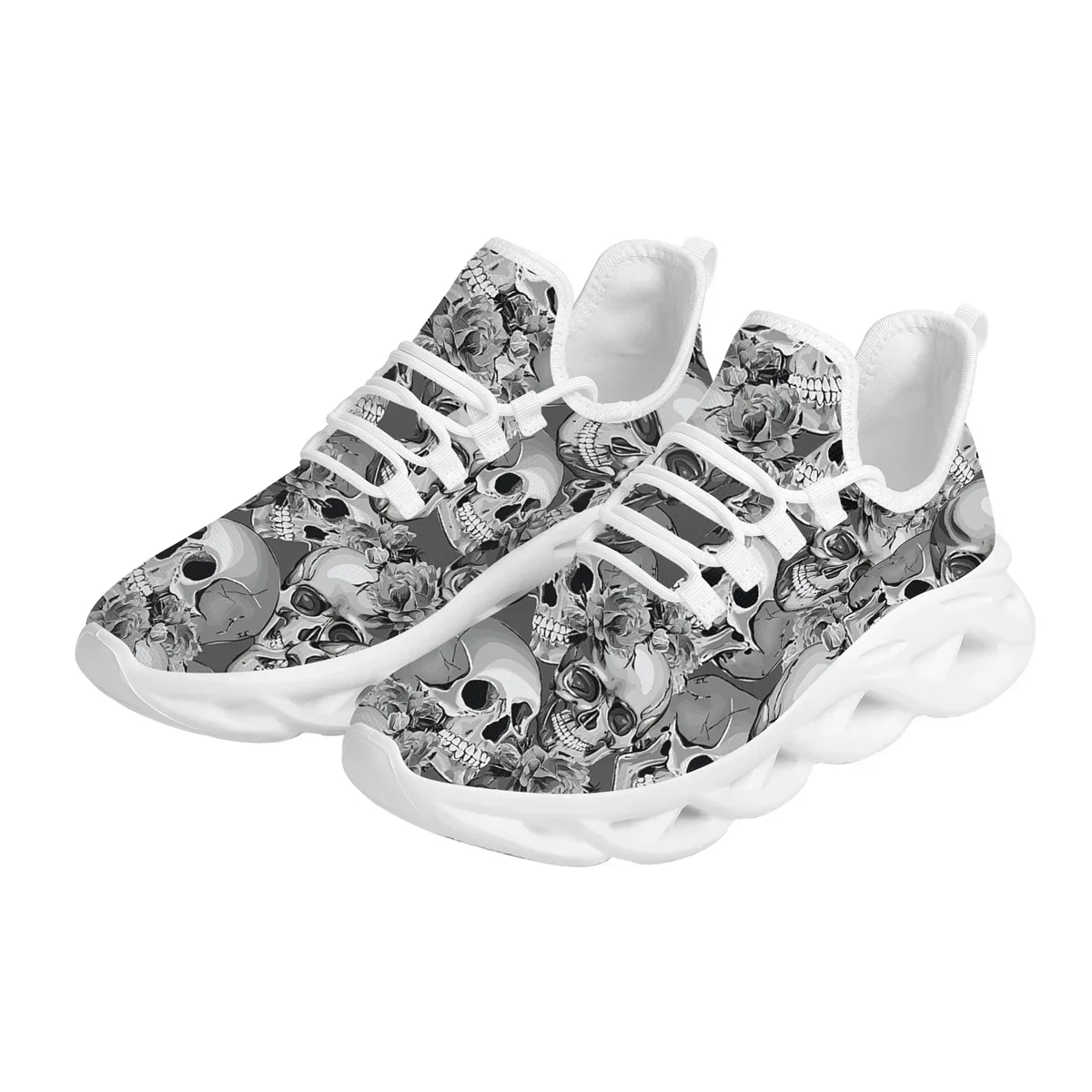 Gothic Skull Print Ladies Casual Vulcanized Shoes New Comfort Jogging Shoes Fashion Lace Up Sneakers Zapatos Mujer