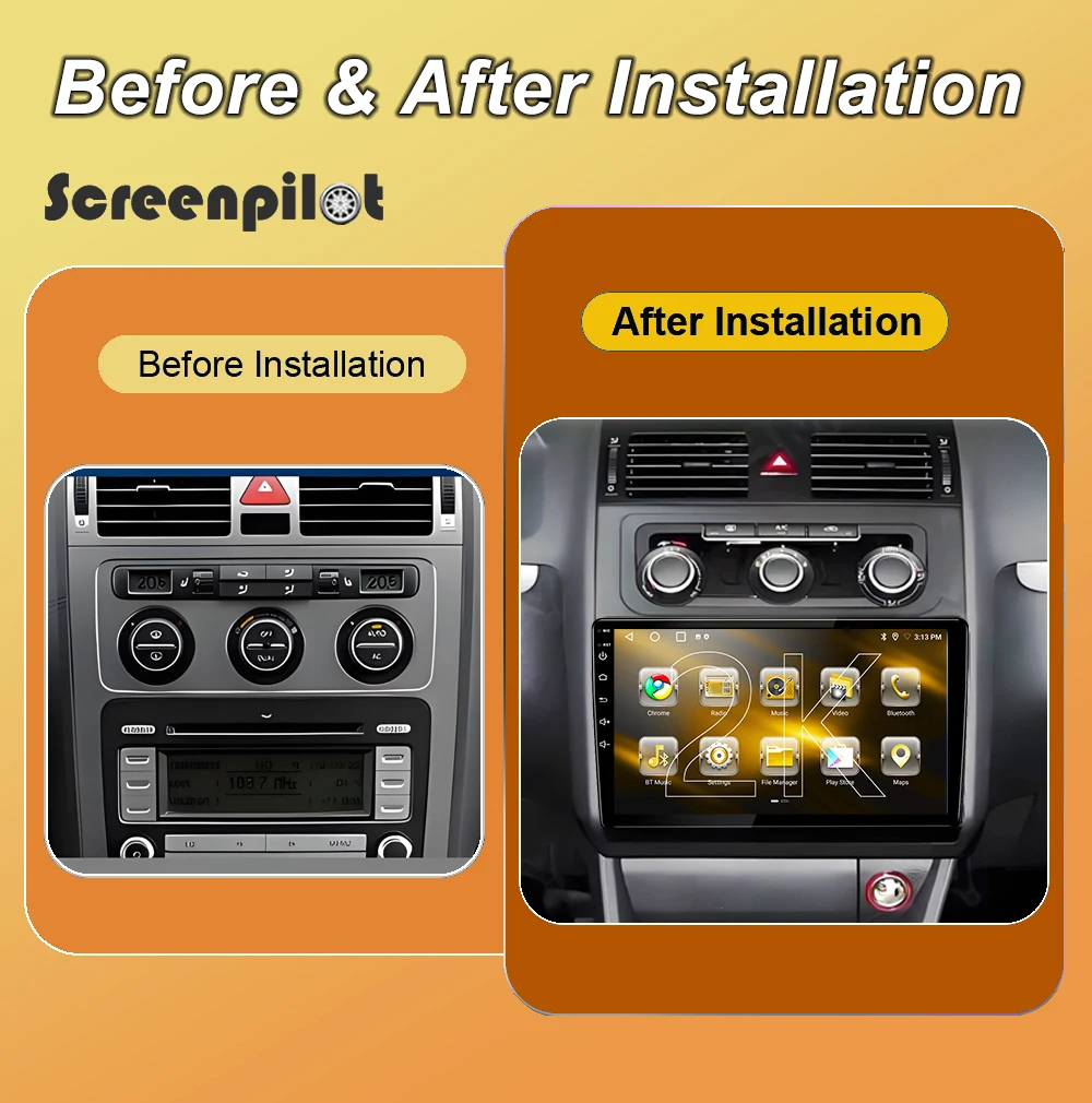 10 Inch Android 16 Car Radio Stereo For Volkswagen Touran 1 2003 2004-2010 2K QLED Multimidia Player GPS Carplay Android Auto 5G