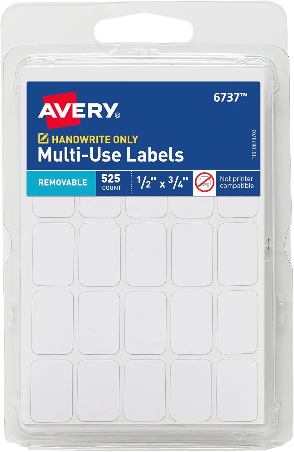 

Multi-Use Removable Labels, 1/2" x 3/4", White, Non-Printable, 525 Blank Labels Total (6737)