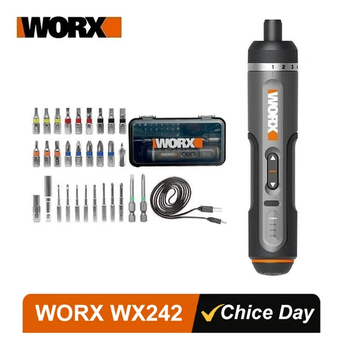 WORX 스마트 무선 전기 스크루 드라이버 세트, USB 충전식 30 비트 세트, 미니 드릴 전동 공구, WX242, 4V 