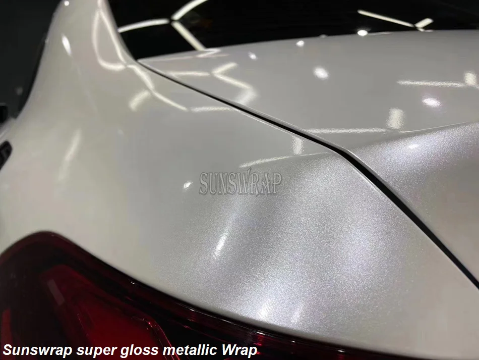 2025 New Trending Gloss Metallic Vinyl Wrap Car Sticker Decal Super Gloss White Vinyl Foile Wrap Sheets 5x59ft/roll Car Decals
