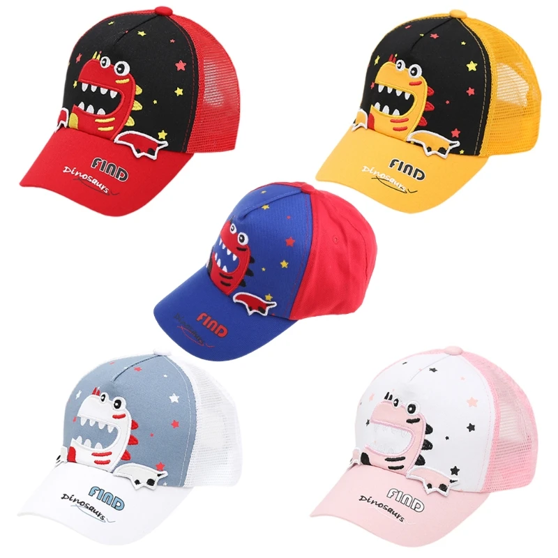 Children Kids Cartoon Dinosaur Embroidery Baseball Breathable Mesh Back