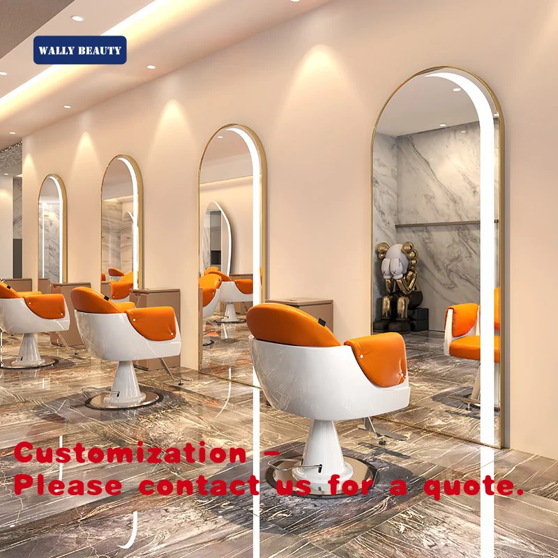 

Customize.High Quality Gold Black Gold Mirrors Barber Salon Wall Mounted Led Beauty Salon Mirror