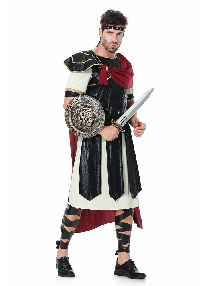 

Ancient Rome Spartan Knight Cosplay Anime Dress Warrior Soldier Armor Halloween Costume for Men Carnival Masquerade Cloak Prop