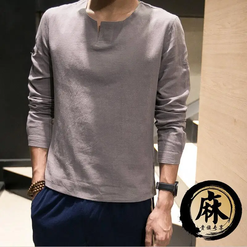 

2026 Fashion Long sleeve Men's shirts male casual Linen T-shirt men Brand Plus size blouse camisas men oversized shirts