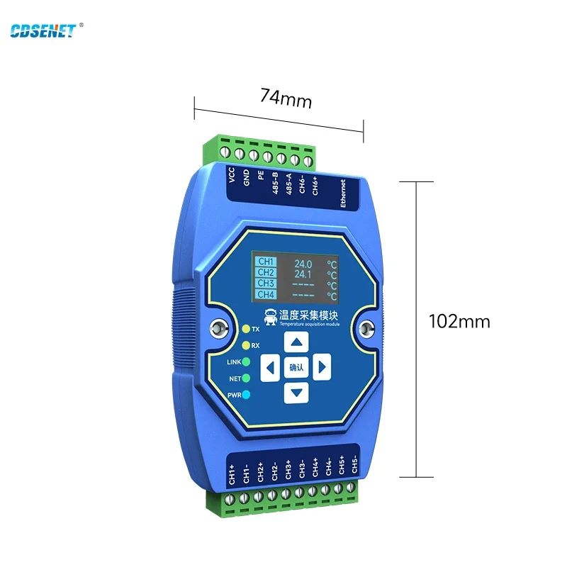 Temperature Acquisition Multi Way RS485 Ethernet CDSENET ME31-XEXX0600 6 Way Type K Modbus Gateway Watchdog DNS Industrial