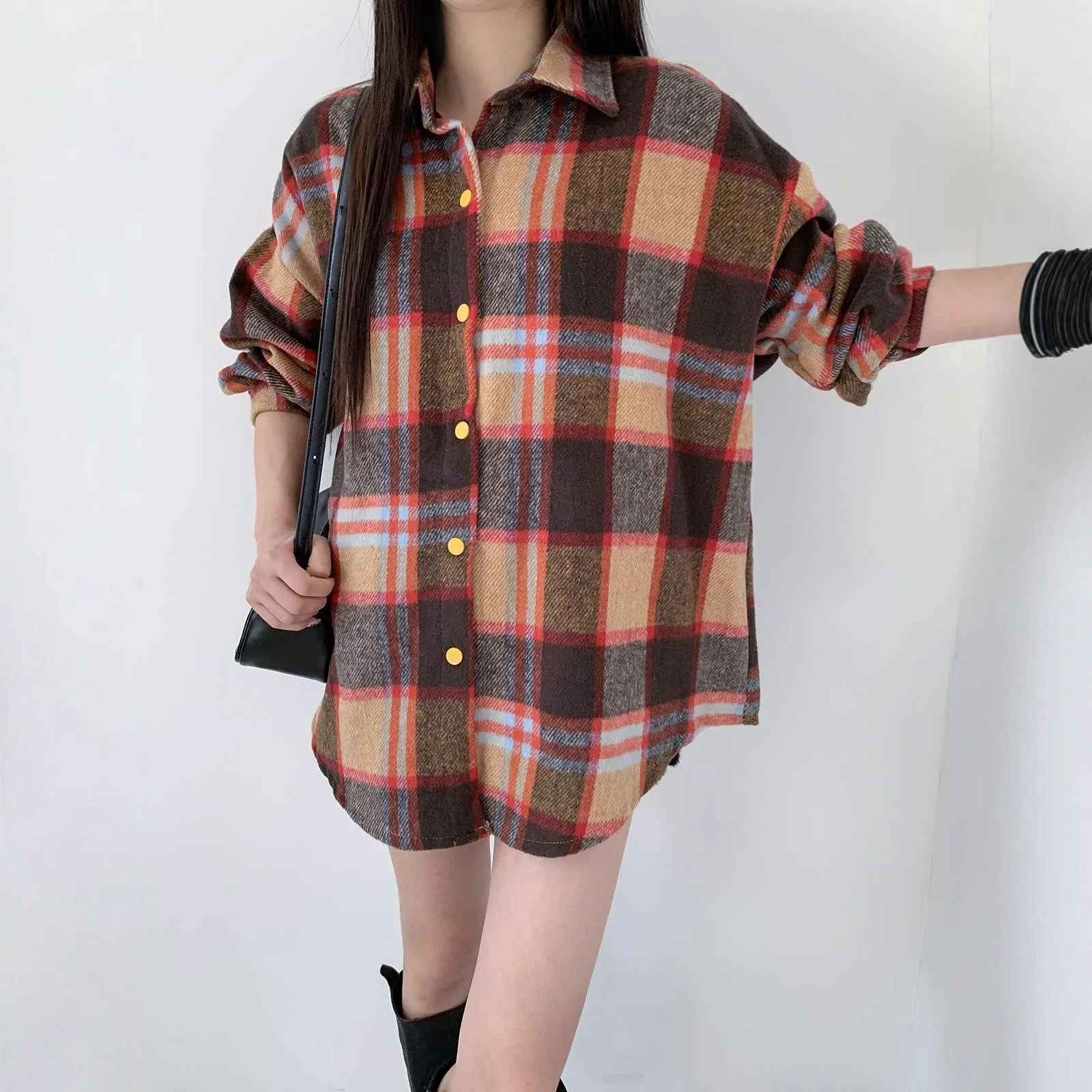 Wiosenne Jesienne Zielone Koszule i Bluzki w Kratę Damskie Codzienne Bluzki z Długim Rękawem Zapinane na Jeden Guzik Eleganckie Słodkie Koszule Biurowe Nowości