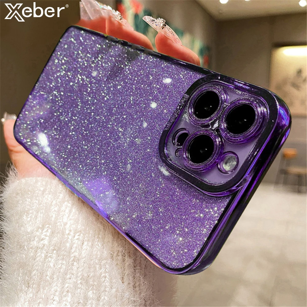 Luxury Plating Silicone Glitter Transparent Phone Case For iPhone 16 15 14 11 12 13 Pro Max XR X XS 7 8 Plus SE Shockproof Cover