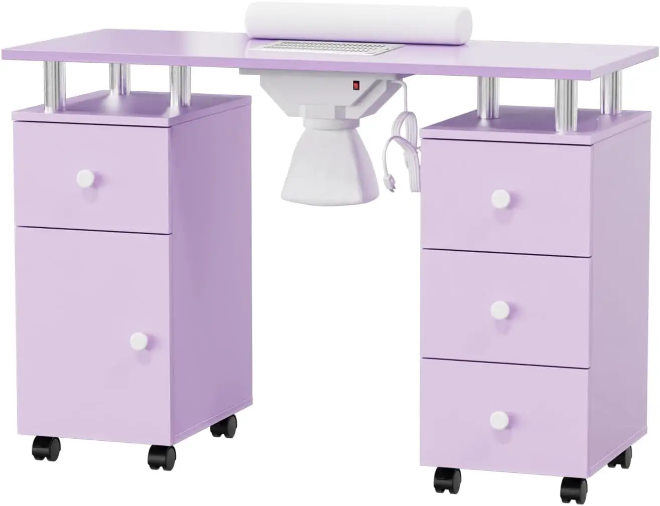 OmySalon Manicure Table Nail Desk， Makeup Storage for Beauty Salon Acetone Resistant w/Lockable Wheels