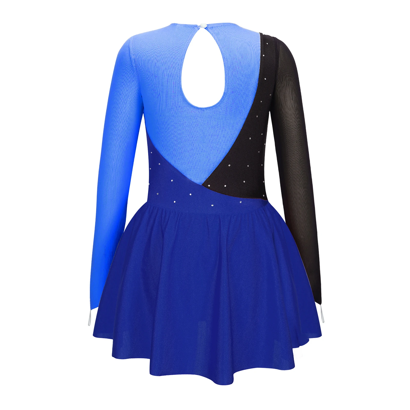 Kids Girls Ballet Dress Shiny Rhinestone Tutu Gymnastics Leotard Long Sleeve Sheer Mesh Dresses Dancewear Figure Skating Dress