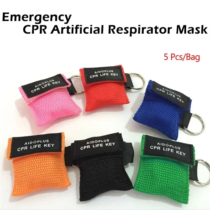 Porte-clés de masque de réanimateur d'urgence, trousse de premiers soins, écran facial émergent, CPR, survie en santé, protection de sécurité, 5 pièces