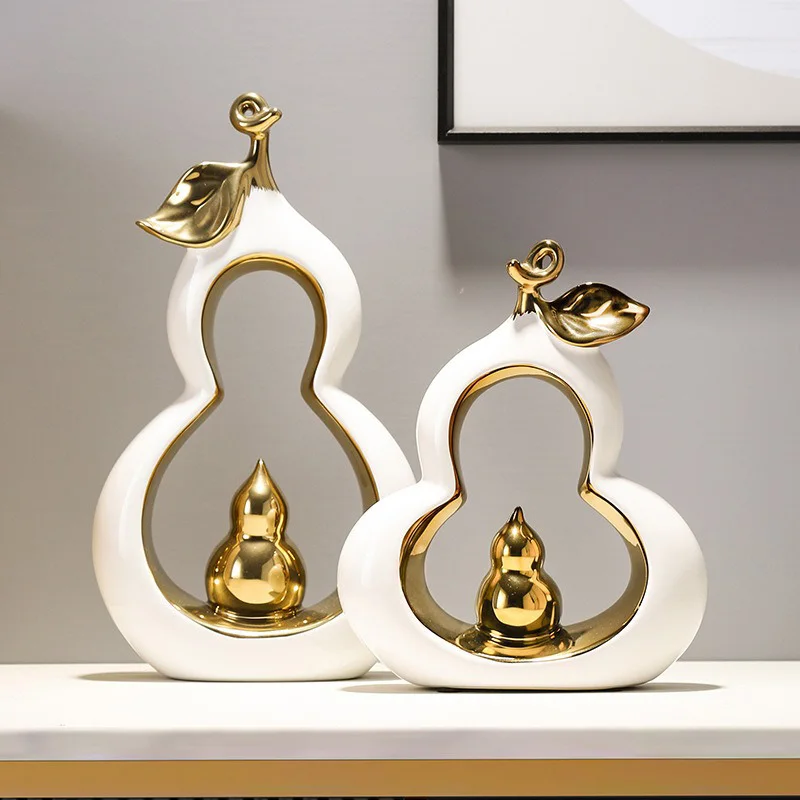 Home Decor Ceramic Crafts Nordic Light Luxury Style Gourd Shape Ceramic Decoration Home Office Furniture Accessories Gift Set
