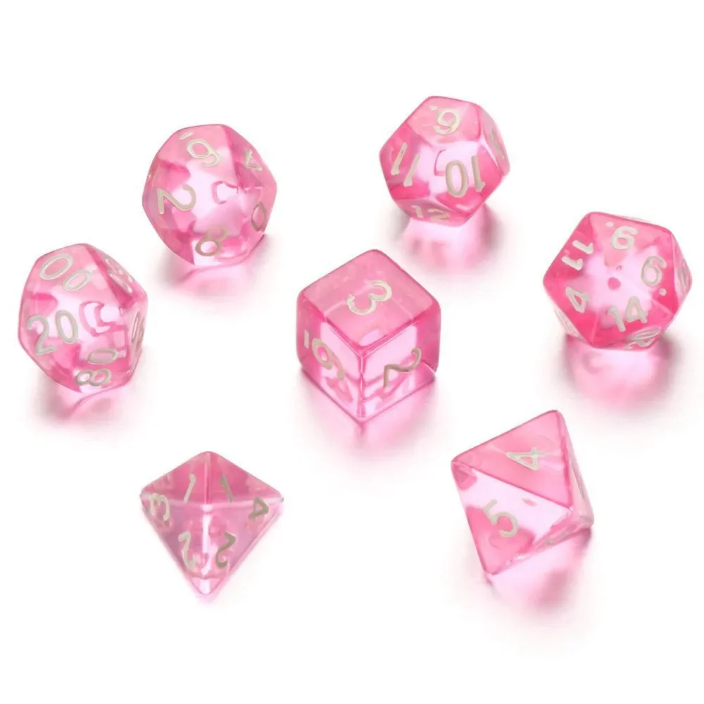 7pcs/set Pink Dice Numbers of D4 D6 D8 D10 D% D12 D20 Polyhedral Dice for D&D TRPG Entertainment Board Game Digital Dice Set