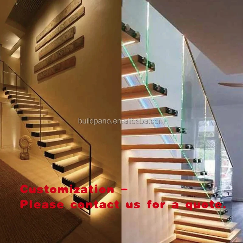 custom.Wooden Tread Modern Floating Staircase Stair Design Modern American Decorative Indoor Solid Floating Stairs