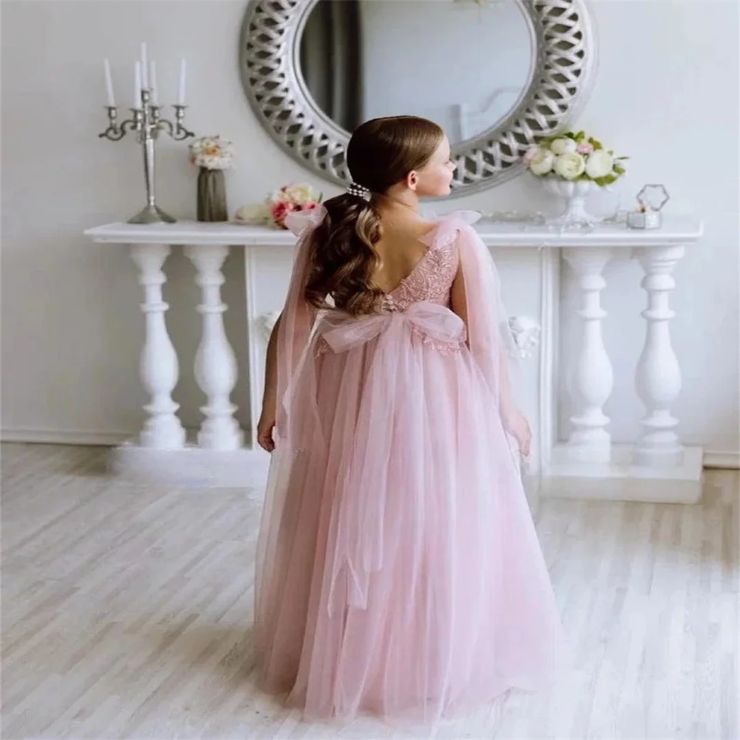 فساتين حفلات من الدانتيل باللون الوردي للحفلات فستان الأميرة زهرة فتاة توتو تول أول للفتيات فساتين سهرة لوصيفة العروس #3