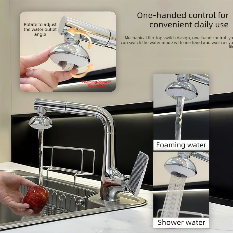 Pull-out Faucet Kitchen Sink Basin Hot and Cold Handwashing Household Adjustable Splash-proof Sink Faucet