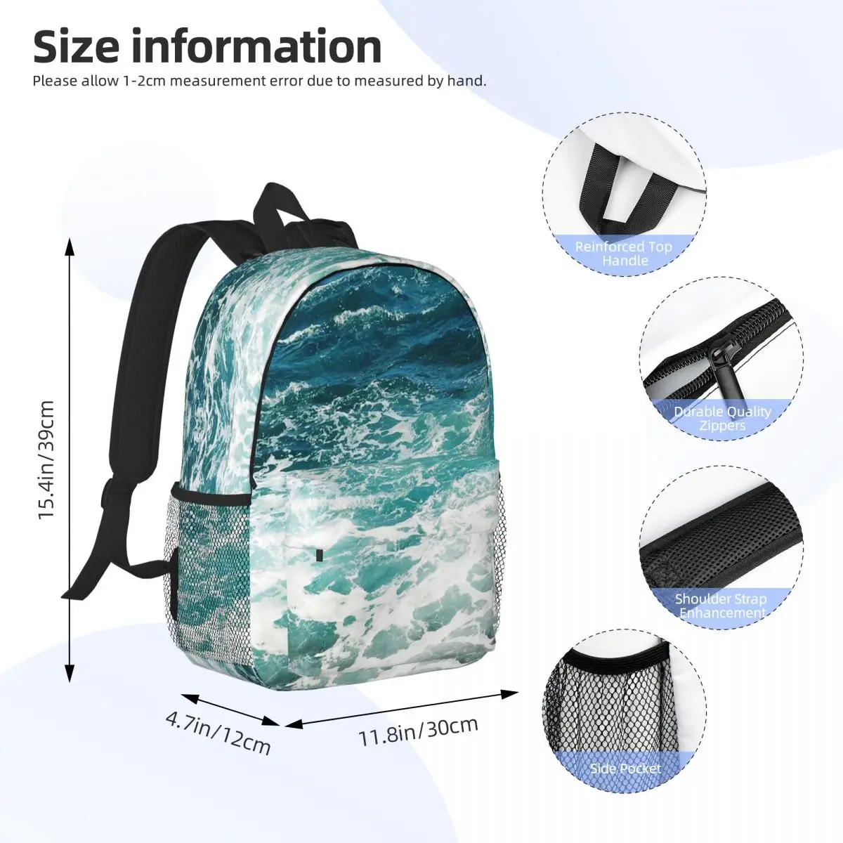 Blue Ocean Waves Backpacks Boys Girls Bookbag Casual Children School Bags Travel Rucksack Shoulder Bag Large Capacity