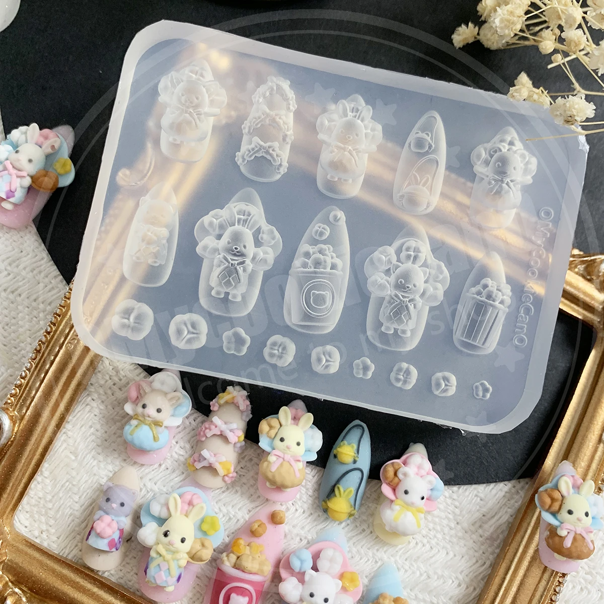 Super cute, forest animals, rabbits, foxes, cats, popcorn-shaped, all-transparent silicone nail art mold.resin molds